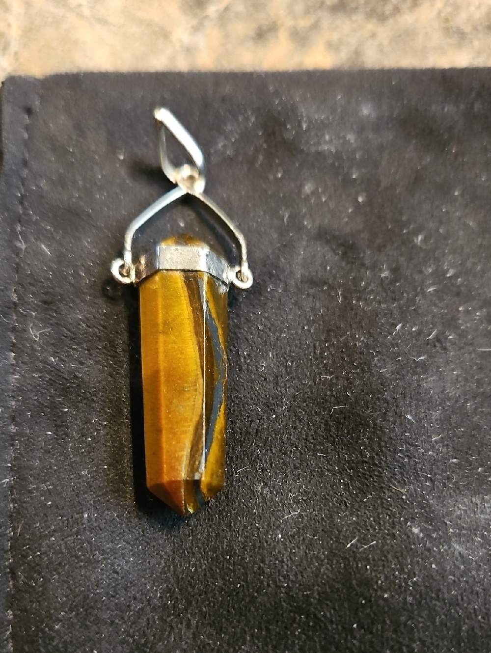 Tiger Eye Crystal Point Pendant - Brown Gemstone Necklace